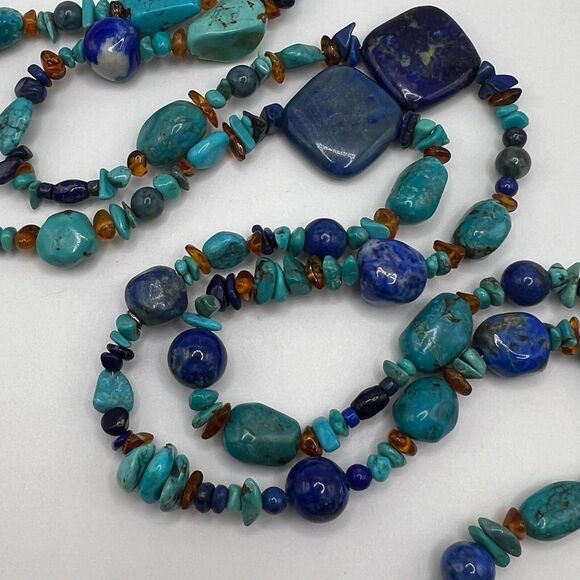 ✨️Jay King Lapis Lazuli Howlite Turquoise Amber 42" Lenth Infinity Necklace! - Picture 7 of 10
